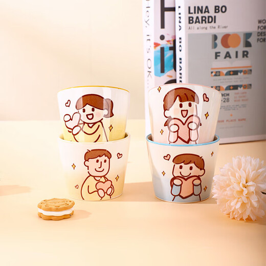 Ceramic drinking cup, healthy underglaze color, creative home parent-child cartoon, cute 2025 new high-looking mug, girl style Heyun cup 230ML 1 piece