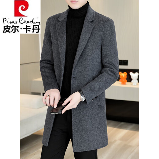 Pierre Cardin high-end double-sided woolen coat men's medium-length down gallbladder wool suit jacket casual sheep | plush woolen style 15X05 dark gray double-sided woolen coat XL suitable for 130-150Jin Jin equals 0.5 kg