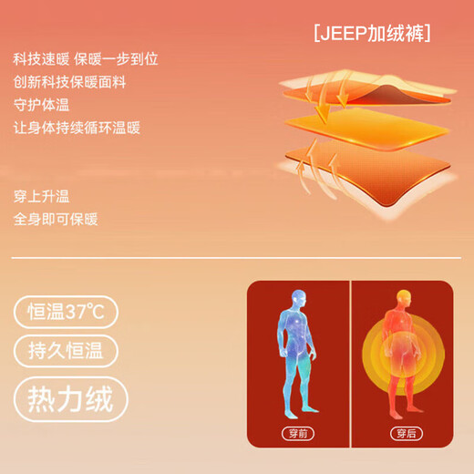 JEEP SPIRIT吉普休闲裤男冬季加绒束脚裤子男户外跑步运动裤保暖长裤男子XL