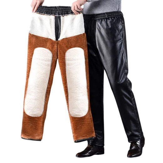W.xuan leather pants men's winter thickened velvet loose warm cotton pants takeaway driving windproof waterproof motorcycle riding pants