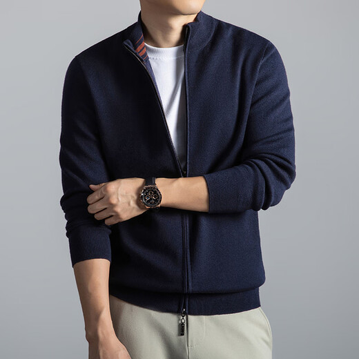 BOSS men's knitted cardigan jacket 2025 new autumn and winter stand-up collar sweater casual cardigan high-end sweater upper green S size 165