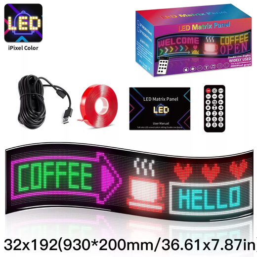 LED display full color subtitle rolling screen car rear window LED soft screen APP Bluetooth car night market advertising screen double row display smart flexible screen size 20x93cm