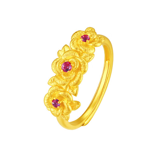 Cuihua pure gold 999 enamel love gold ring, fashionable wedding three-gold women's ring, birthday gift for girlfriend and wife, pure gold flower ring, gold weight is about 4.7g