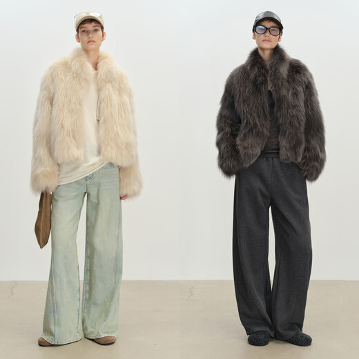 MSBEAST Miss Beast custom-dyed Finnish SAGA special silver fox fur stand-up collar fur short coat winter丨Rose flower graphite gray S