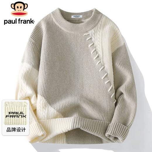 Big mouth monkey (paul frank) sweater men's autumn and winter casual sweater men's trendy brand base shirt warm sweater khaki XL