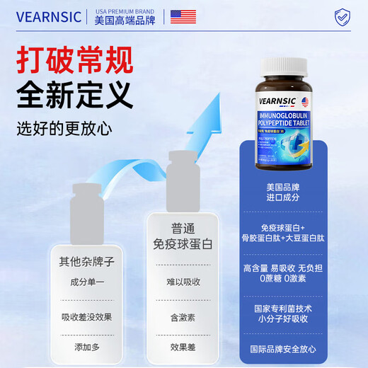 VEARNSIC Amerikanisches echtes Rinderkolostrum-Immunglobulin-Tabletten zur Verbesserung der Immunität und Widerstandskraft für Kinder und Erwachsene, 3 Flaschen für Menschen mittleren Alters und ältere Menschen