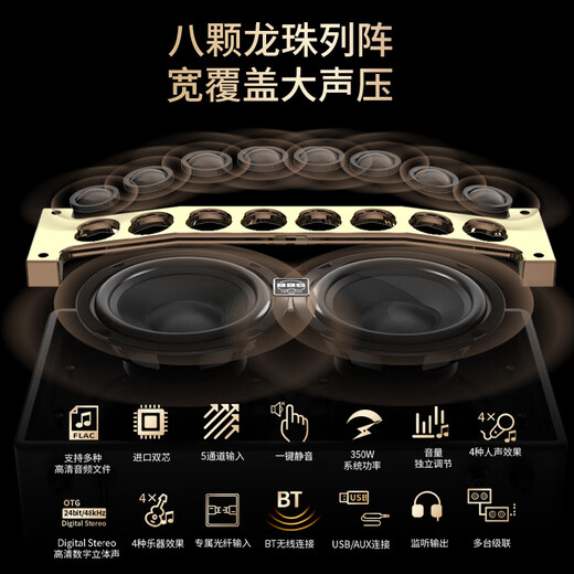 BBSL65 outdoor musical instrument speaker stage road show live broadcast electric wind instrument guitar playing and singing karaoke audio L65 eight dragon beads gold and black standard standard gift package