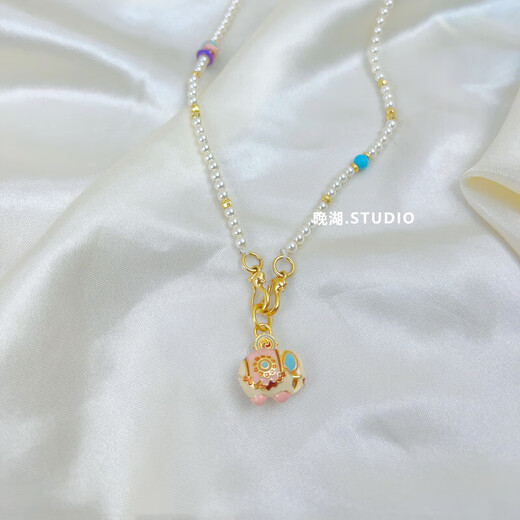 Yuying Pearl Necklace Women's Light Luxury Small Lots of Pamine Autumn and Winter Sweater Chain Beaded Accessories Gold Pendant Lanyard Buckle Pearl Auspicious Enamel