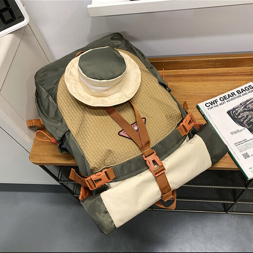 Ershanji Sports Outdoor Hiking Mountain Cycling Motorcycle Backpack Folding Roll Top Backpack Men's Functional Wind Travel Backpack Outdoor Mountaineering Bag Green - Double Back