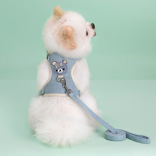 Dog leash, dog leash, small dog leash, dog harness, dog harness, vest-style dog walking leash, blue bear harness, S size, recommended 3-6 Jin Jin equals 0.5 kg