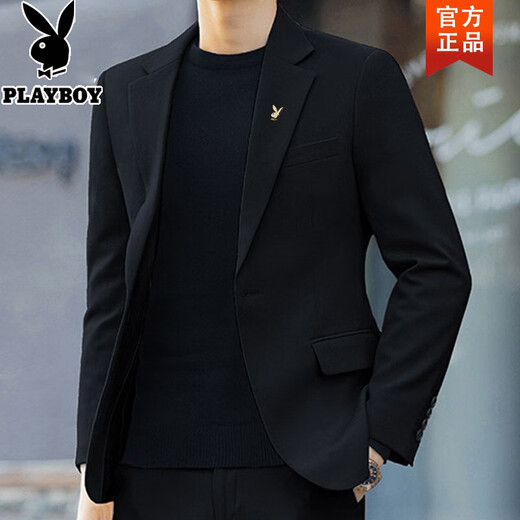 Playboy (PLAYBOY) casual small suit men's jacket Korean style college student business suit suit wedding high-end handsome top black single suit XL recommended 115-130 Jin Jin equals 0.5 kg