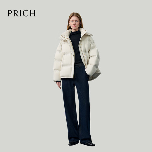 PRICH 90% goose down simple hooded cloud puff short down jacket winter women 39 ivory white XS 155