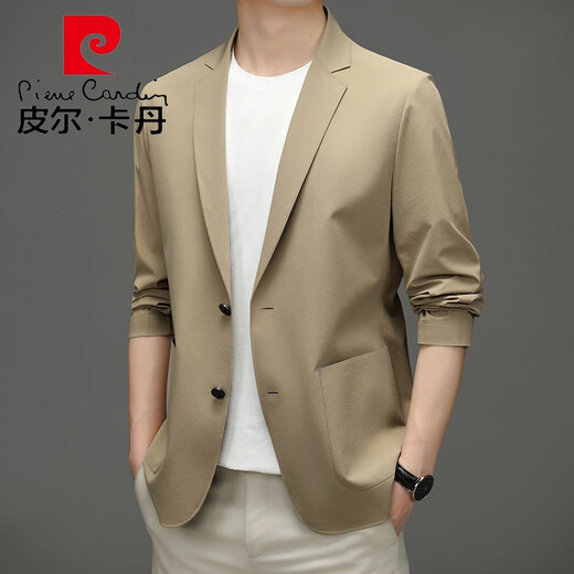 Pierre cardin French men's suit men's slim spring and autumn style business youth small suit casual men's single western jacket knitting khaki XL 180/96A 135-150Jin [Jin equals 0.5 kg]