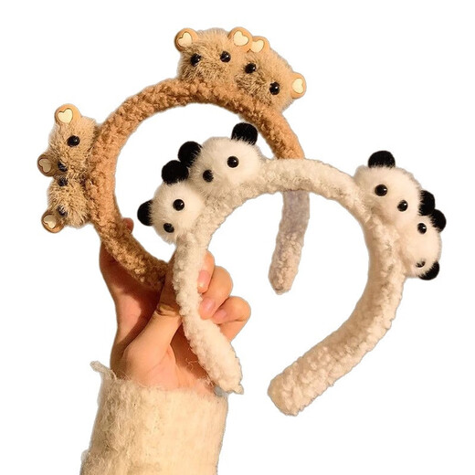 Add cute plush panda face wash headband, funny and creative antler doll face wash headband, bear makeup tray, hair accessories, 4 white little panda headbands, 1 pc