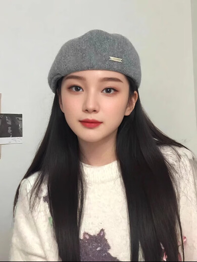 Korean style versatile beret for women 2025 autumn and winter new style elegant reverse wear forward hat retro wool painter hat mocha color M (56-58cm)