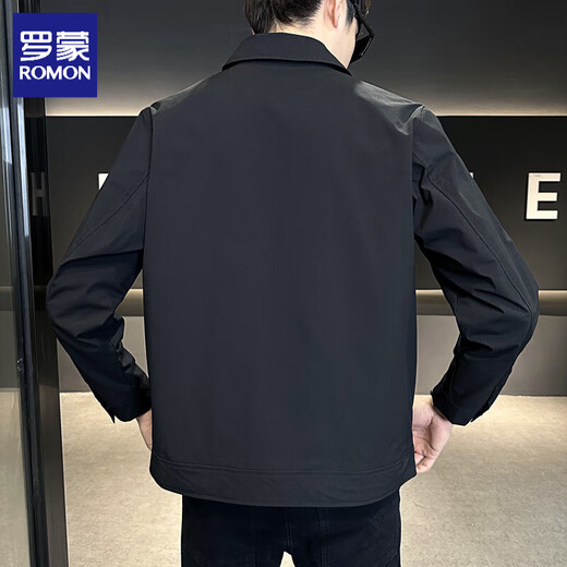 ROMON Jacket Men's 2025 Spring and Autumn New Jacket Men's Business Casual Lapel Fashion Jacket Top Men's Black Regular XL (125-140Jin Jin equals 0.5kg can be worn)