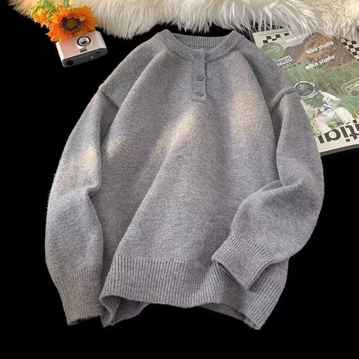 Autumn and winter American Henry collar sweater for men, American retro casual lazy style sweater for men, black 3XL