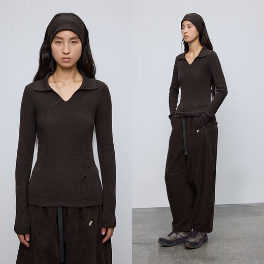 Semi-circular sheep wool blended yarn original women's clothing sports 2025 autumn and winter loose V-neck slim sweater for women gray (pre-sale) M