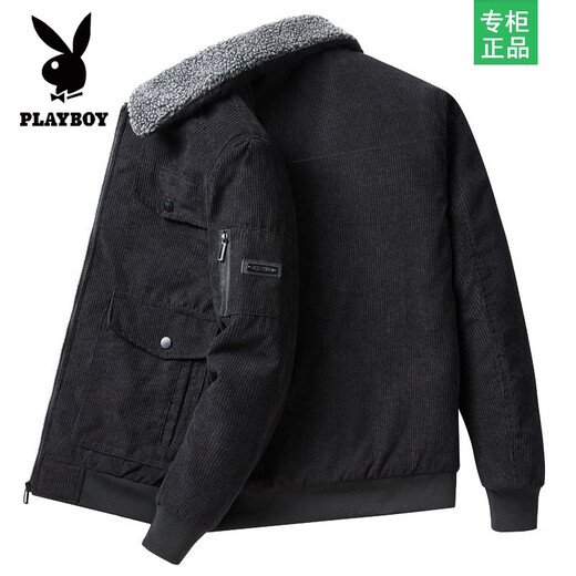 Playboy Lamb Velvet Plus Velvet Thickened 2026 Winter New Cotton Coat Men's Jacket Corduroy Big Pocket Jacket Men's Khaki XL Recommended 110-125Jin Jin is equal to 0.5 kg