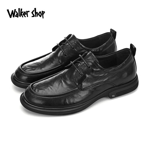 Walker Shop Commuting Men's Casual Leather Shoes First Layer Cowhide 2025 New Breathable and Comfortable Soft Sole Business Leather Shoes for Men Black Lace Up 40