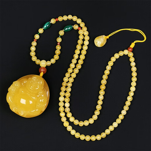 Hupai, one thing, one picture, one certificate, natural beeswax pendant, Maitreya Buddha pendant necklace, sweater chain, flawless square pendant, 29.08g, 47*45*21mm