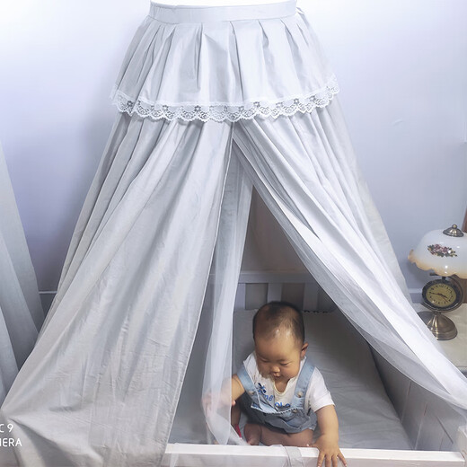Bed curtain, crib, mosquito net, baby tent, insect-proof blackout curtain, bed curtain to block air-conditioning wind, pure cotton curtain bedding, gray star double-layer mosquito net + clip-on bracket