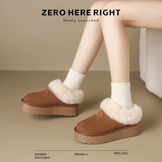 ZHR snow boots for women, comfortable and wear-resistant cowhide boots for women, winter warm plus velvet boots for women, P98 camel 37