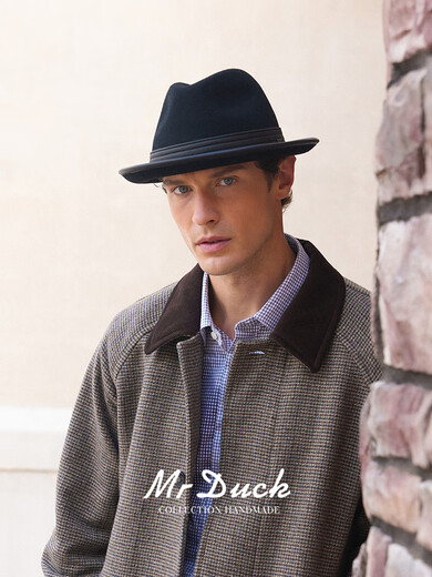 Mr DUCKMr DUCK25 Winter Australian Superfine Wool Top Hat Men's Foldable British Jazz Hat Sheepskin Hatband Meteorite Black 100 Wool XL Suitable for Head Sizes Over 60, Head Size Shot