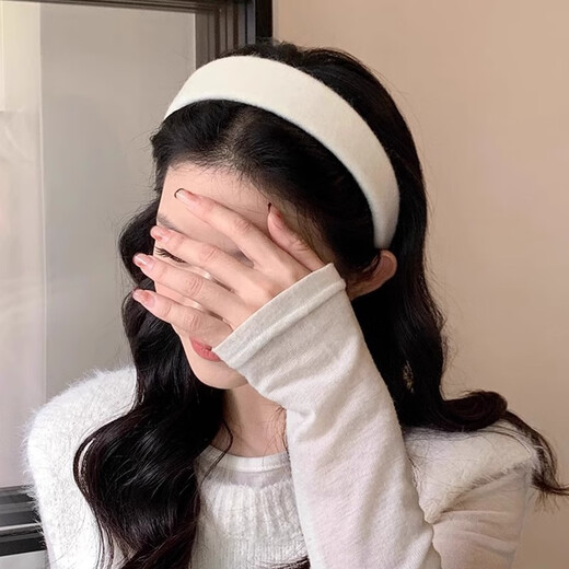 Haiyiduo autumn and winter solid color woolen wide-brimmed headband for women to go out and versatile headwear simple and fashionable high skull pressure headband hair accessories woolen solid color headband gray