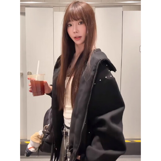 Xiaohongshu Korean high street niche Doberman ear coat for women spring and autumn design niche couple national fashion brand cardigan sweatshirt black-version spring and autumn thin section M