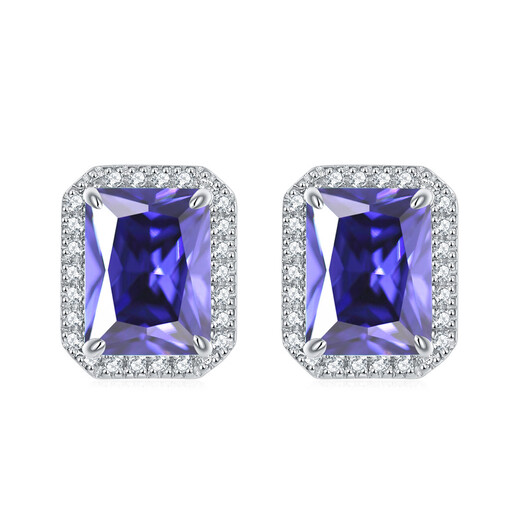 925 square diamond zircon gemstone earrings rectangular crystal earrings jewelry earrings high quality wholesale tanzanite blue December 925 silver