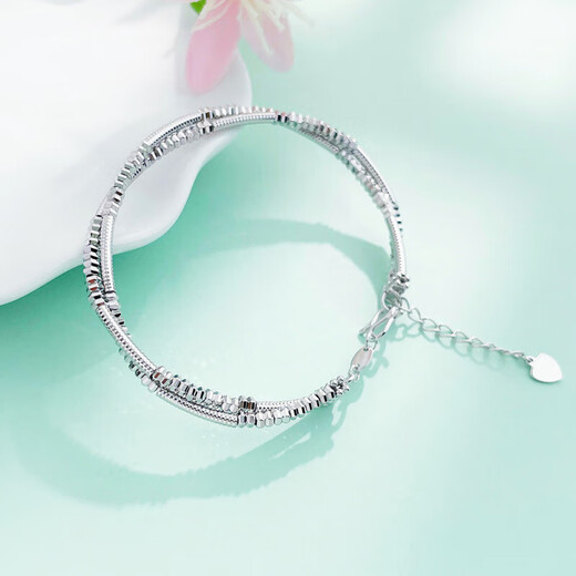 CHINA GOLD Pt950 Bamboo Abacus Beads Platinum Bracelet Solid Birthday Valentine's Day Gift for Girlfriend About 12.55g 54 Rings + 2cm Extension Chain