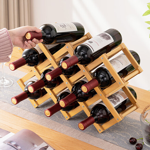 Tanbeiman red wine display rack red wine rack storage rack grid home installation-free wine rack ornaments small wine cabinet multiple bottles of wine desktop simple installation-free foldable primary color - two layers (thickened pure bamboo) 3 bottles