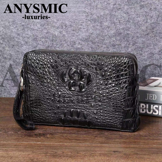 ANYSMIC奢侈高端品牌钱包男士真皮手拿包商务时尚休闲双拉链密码锁鳄鱼皮 黑色 26*6*16