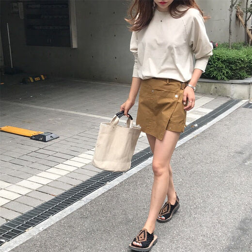 Fantasy commuter lunch box bag for women working bucket bag ins student tutoring portable canvas bag temperament hand-carrying ladies bag square style beige (magnetic buckle at the bag mouth + inner zipper patch pocket)