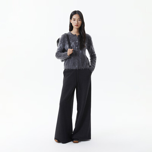 Broadcast casual loose front shoulder jacquard knitted cardigan for women 25 winter new style temperament sweater jacket DDS4UD5147 G20 frost gray L