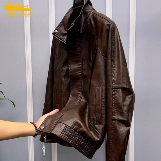 2025 New Motorcycle Pu Leather Jacket Men's Autumn and Winter Trendy Loose Workwear Jacket Men's Trendy Versatile and Handsome Black QN#PU9127 High Quality 3XL (Recommended 165-180Jin Jin equals 0.5kg)