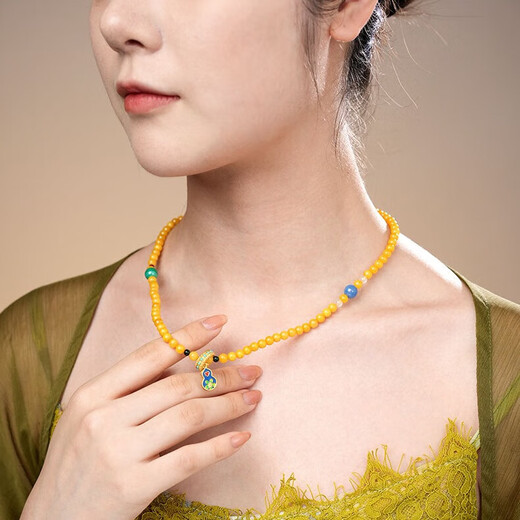 Dara (dara) old beeswax round bead long necklace Wenwan Duobao bracelet a multi-wear men's and women's Chinese Valentine's Day gift