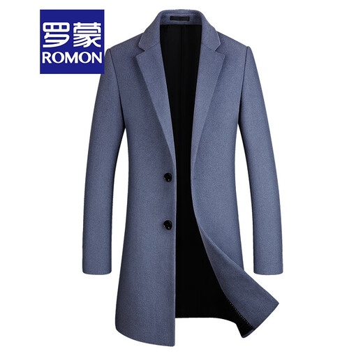 ROMON woolen coat for men autumn and winter new slim mid-length wool trench coat for middle-aged and young cashmere thickened woolen coat for men 5862 black [model] regular XL