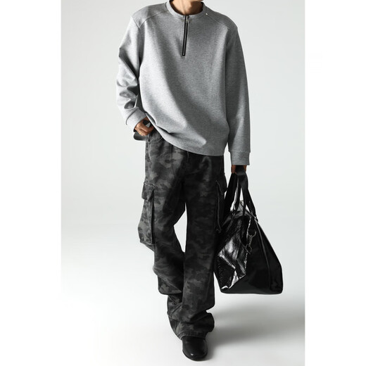 ABFR American half-zip shoulder padded sweatshirt men's autumn cleanfit rivet long-sleeved bottoming Henry shirt gray XL