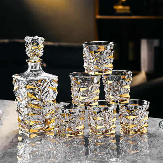DEATKN French gold-painted whiskey glass gift box set crystal glass wine glass wine bottle wine set gift gift ice cracked gift box set 7-piece set