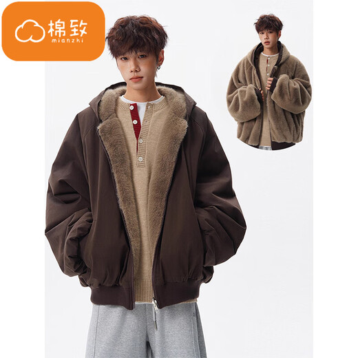 Cotton reversible mountain sculpture warm hooded cotton coat for men in winter new thickened cotton coat, feather padded jacket, down jacket, MX2518 coffee color, high quality M 120-140Jin Jin is equal to 0.5 kg