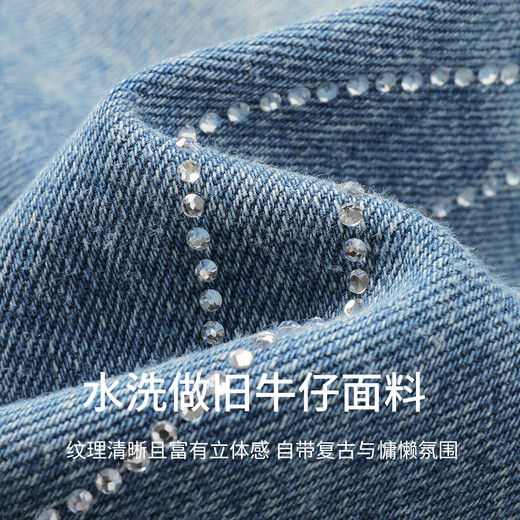 FivePlus washed denim jacket for women in autumn and winter, versatile and high-end wear, slimming top for small people, denim blue M