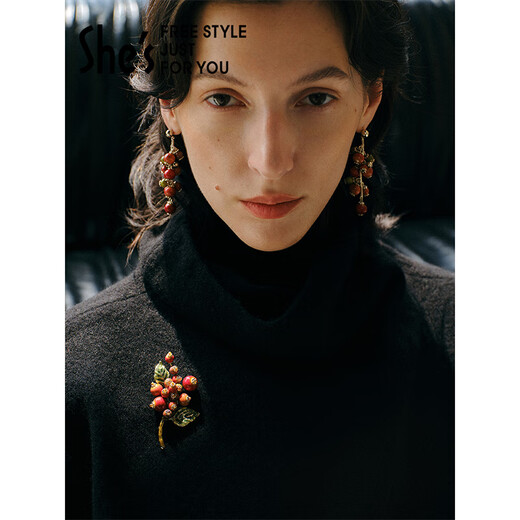 She s Qianzi artistic conception oriental style new Chinese style hawthorn fruit brooch high-end light luxury corsage brooch birthday gift for women Maple Leaf Red A0-Hawthorn String