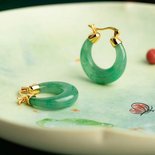 Little silversmith African green ice bottom floating flowers S925 silver earrings women's earrings new Chinese style retro green jade earrings girlfriend gift