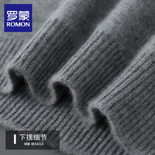 ROMON 2025 new winter double-strand thickened 100% wool sweater men's half-turtleneck sweater loose knitted bottoming sweater medium gray 3XL (185) recommended 160-180Jin Jin equals 0.5 kg