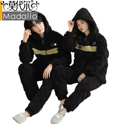 Modal couple pajamas for women in winter, quilted and thickened, new large size hooded men's youth can wear home clothes 02D003 XL female-120-140Jin Jin is equal to 0.5 kg
