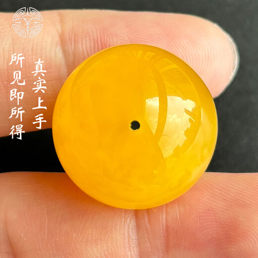 Yuzhi 1 item, 1 certificate, 1 shot, natural raw mineral chicken oil, yellow burnt leather, beeswax round beads, single bead diameter 22.9mm, 6.56g, diameter approximately 22.9mm, unique product G910