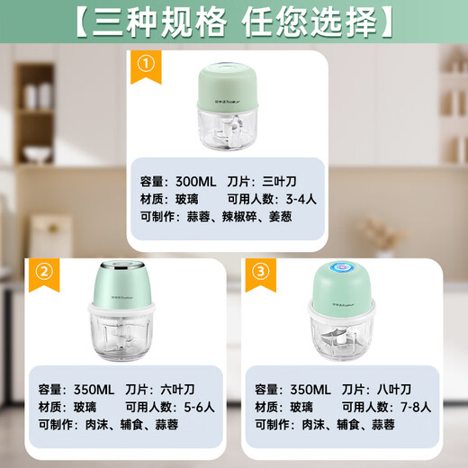 Royalstar garlic pounder electric garlic mashed artifact household garlic press small meat grinder garlic masher garlic garlic puller Lake Green 300ml glass + three-leaf knife