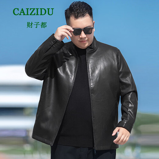 CAIZIDU autumn and winter clothing middle-aged men's large size fashionable lapel leather jacket dad loose plus size casual pu leather jacket black spring and autumn 2XL (recommended 150-170Jin Jin equals 0.5 kg)